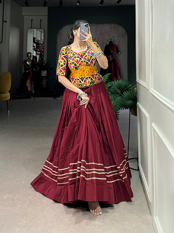 Maroon Color Pure Cotton Navratri Stylist Ready To Wear Designer Lehenga Choli