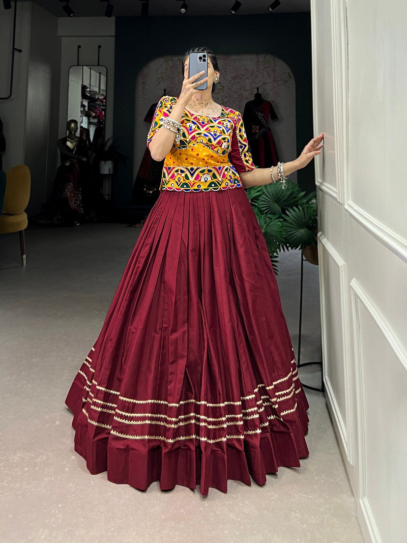 Maroon Color Pure Cotton Navratri Stylist Ready To Wear Designer Lehenga Choli