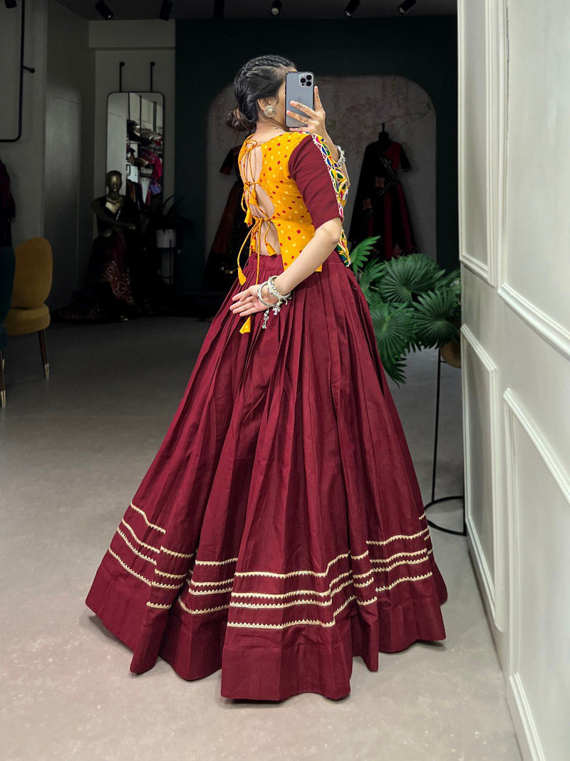 Maroon Color Pure Cotton Navratri Stylist Ready To Wear Designer Lehenga Choli