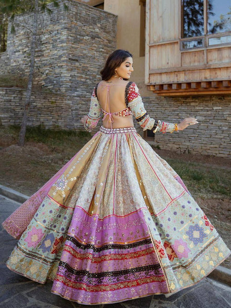 Light Pink and Cream Color Mirror Work Designer Lehenga Choli