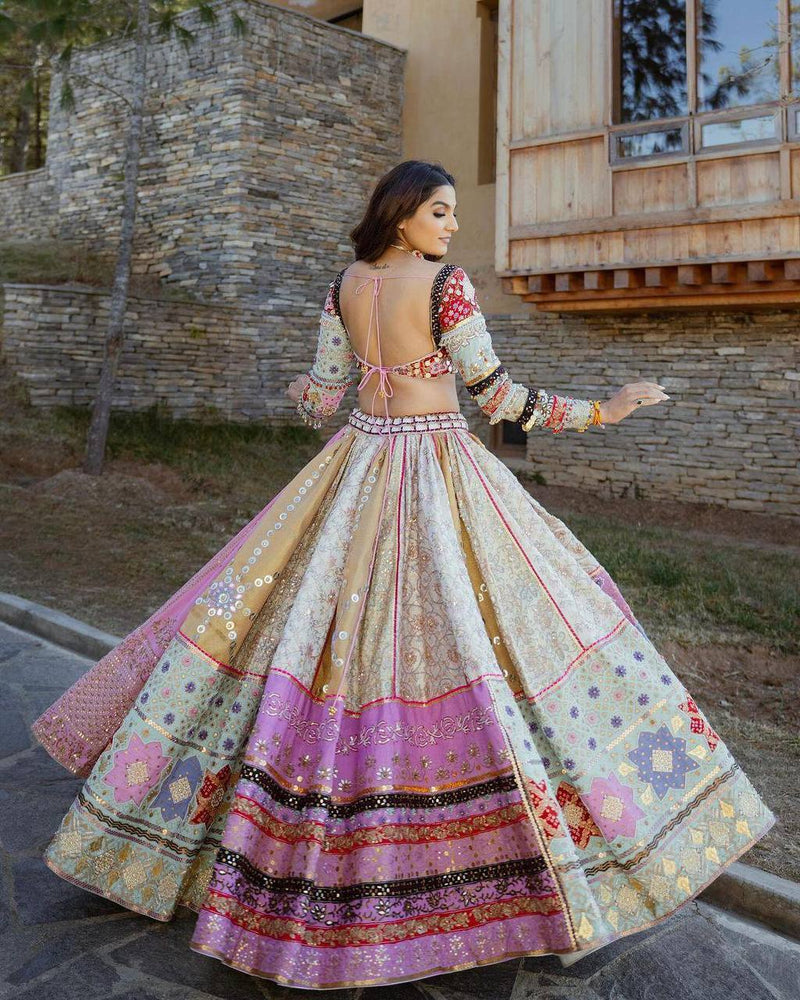 Light Pink and Cream Color Mirror Work Designer Lehenga Choli