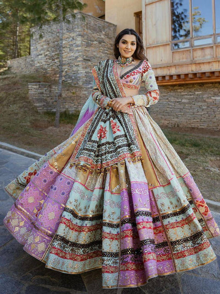 Light Pink and Cream Color Mirror Work Designer Lehenga Choli