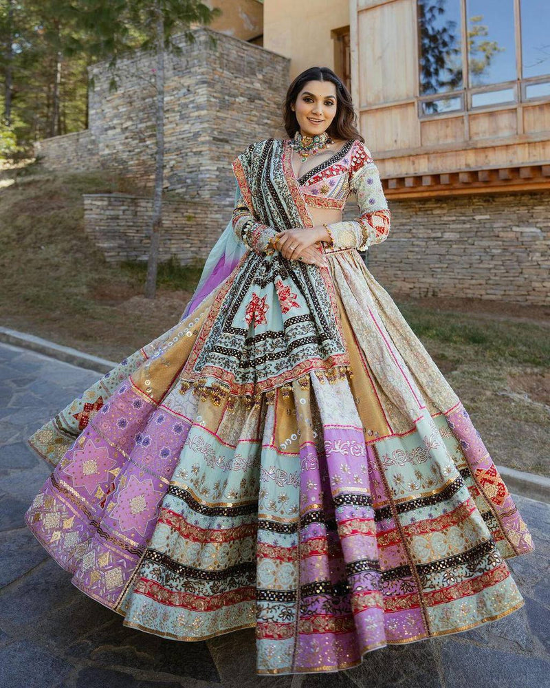 Light Pink and Cream Color Mirror Work Designer Lehenga Choli