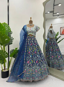 Blue Color Embroidered Sequins Work Designer Heavy Trendy Lehenga Choli