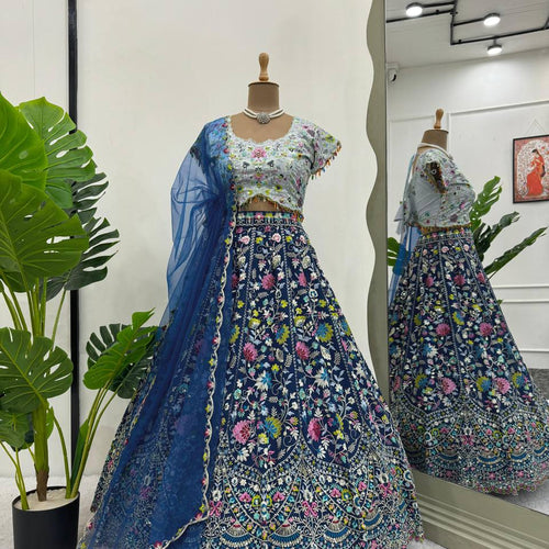 Blue Color Embroidered Sequins Work Designer Heavy Trendy Lehenga Choli