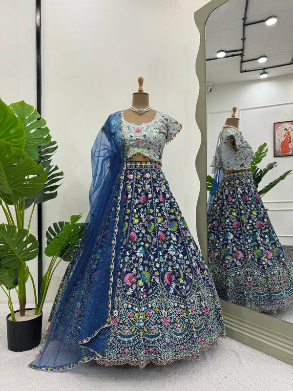 Blue Color Embroidered Sequins Work Designer Heavy Trendy Lehenga Choli