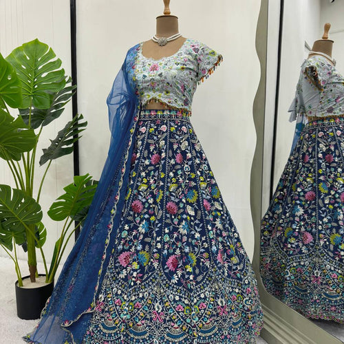 Blue Color Embroidered Sequins Work Designer Heavy Trendy Lehenga Choli