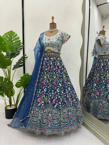 Blue Color Embroidered Sequins Work Designer Heavy Trendy Lehenga Choli