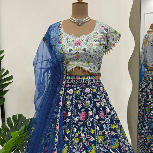 Blue Color Embroidered Sequins Work Designer Heavy Trendy Lehenga Choli
