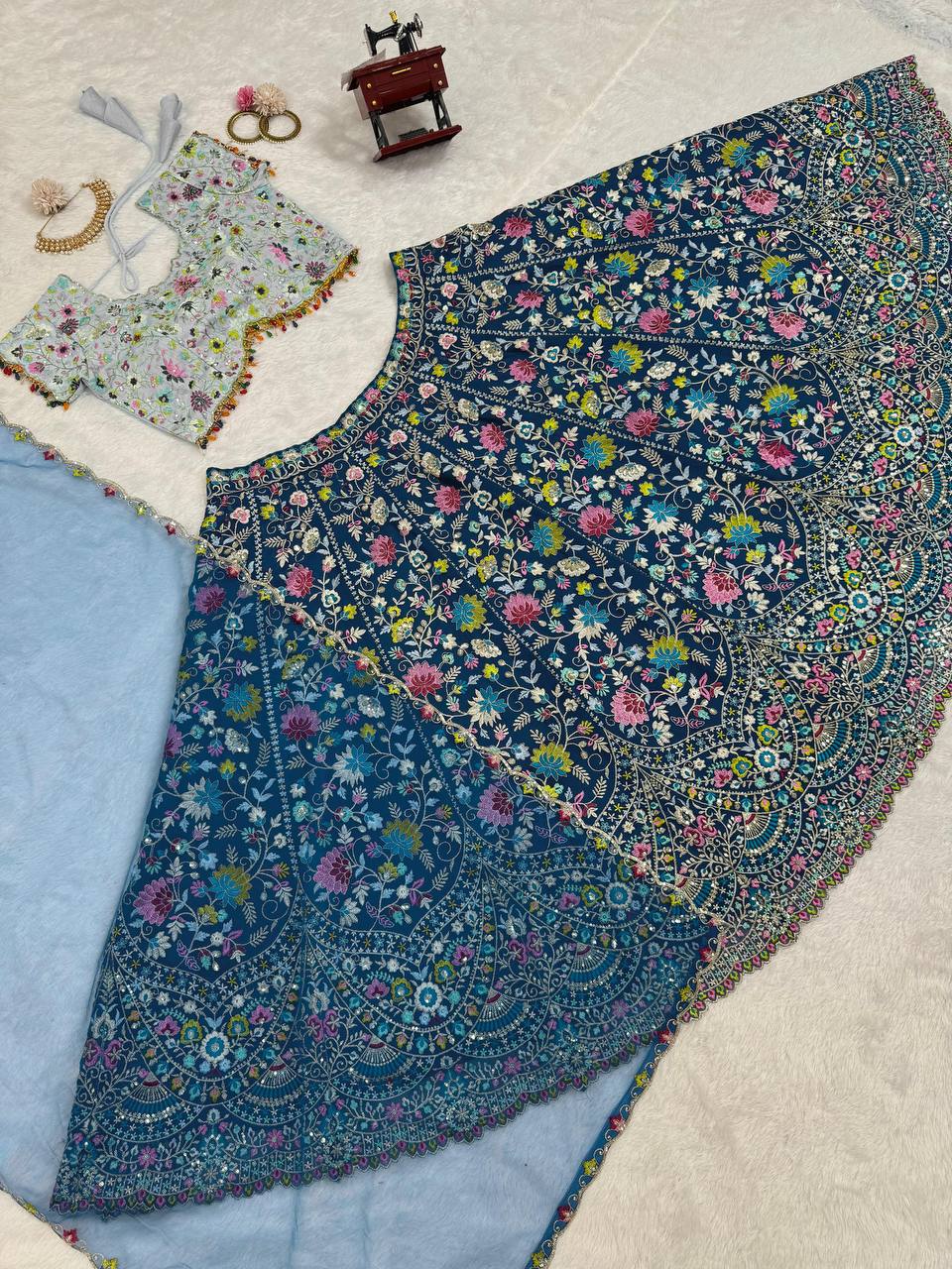 Blue Color Embroidered Sequins Work Designer Heavy Trendy Lehenga Choli