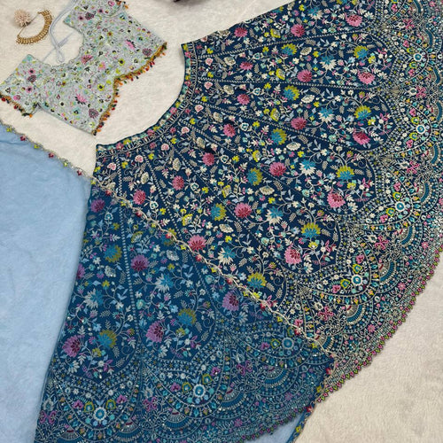Blue Color Embroidered Sequins Work Designer Heavy Trendy Lehenga Choli