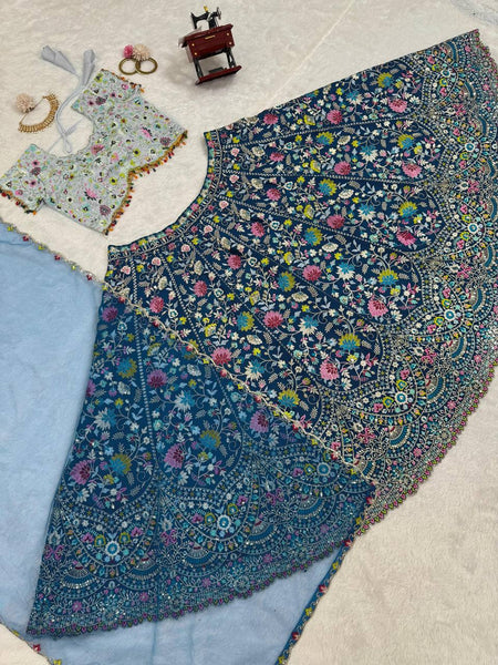 Blue Color Embroidered Sequins Work Designer Heavy Trendy Lehenga Choli