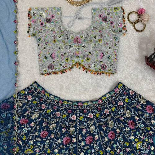 Blue Color Embroidered Sequins Work Designer Heavy Trendy Lehenga Choli