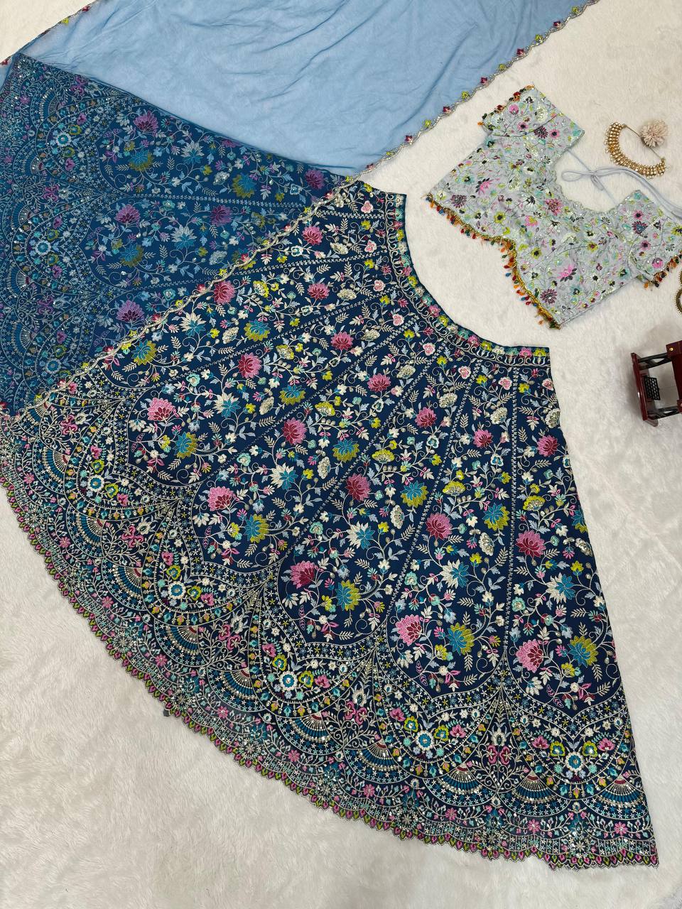 Blue Color Embroidered Sequins Work Designer Heavy Trendy Lehenga Choli