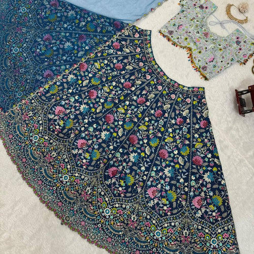 Blue Color Embroidered Sequins Work Designer Heavy Trendy Lehenga Choli