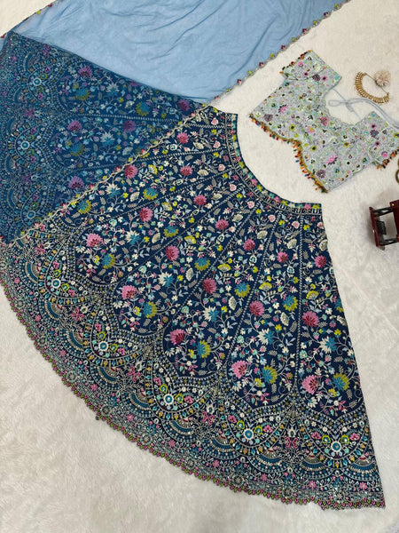 Blue Color Embroidered Sequins Work Designer Heavy Trendy Lehenga Choli
