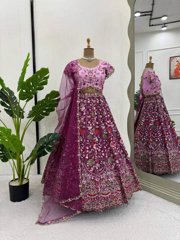 Purple Color Embroidered Sequins Work Designer Heavy Trendy Lehenga Choli