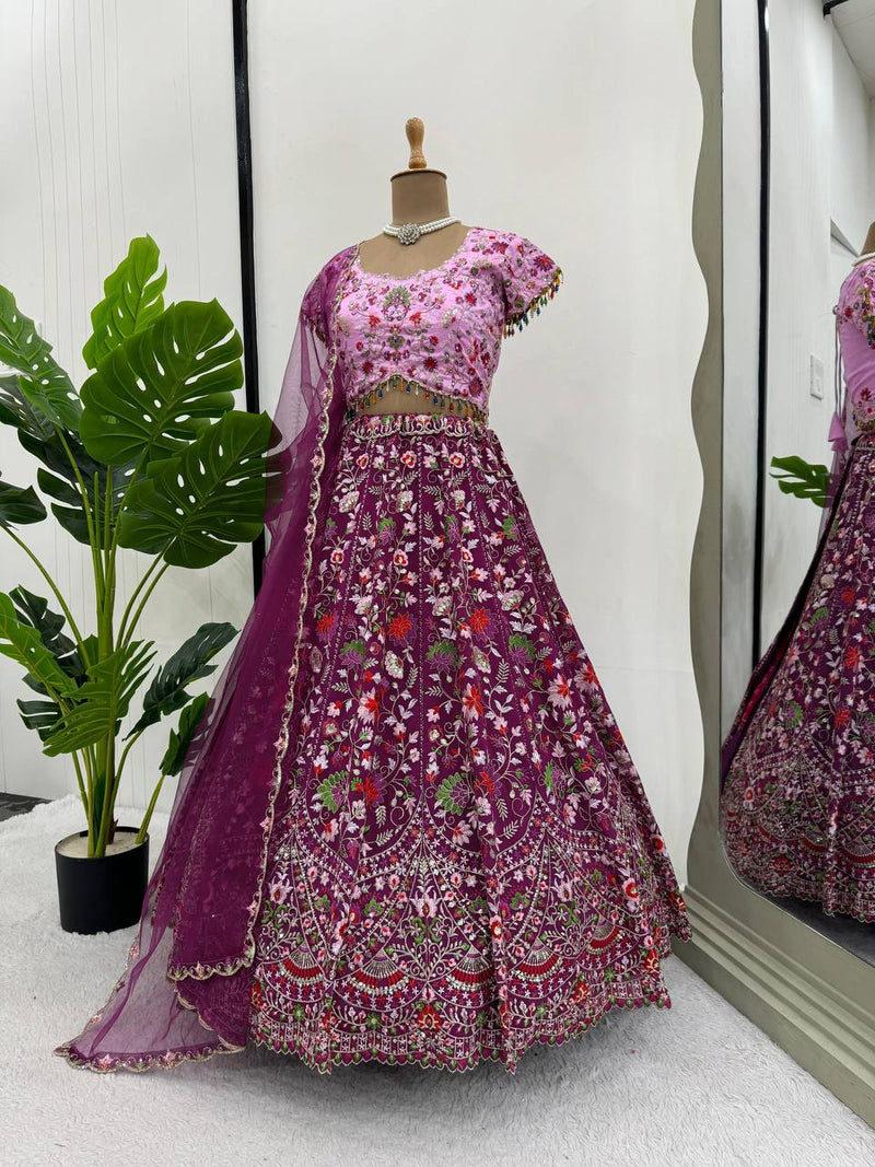 Purple Color Embroidered Sequins Work Designer Heavy Trendy Lehenga Choli