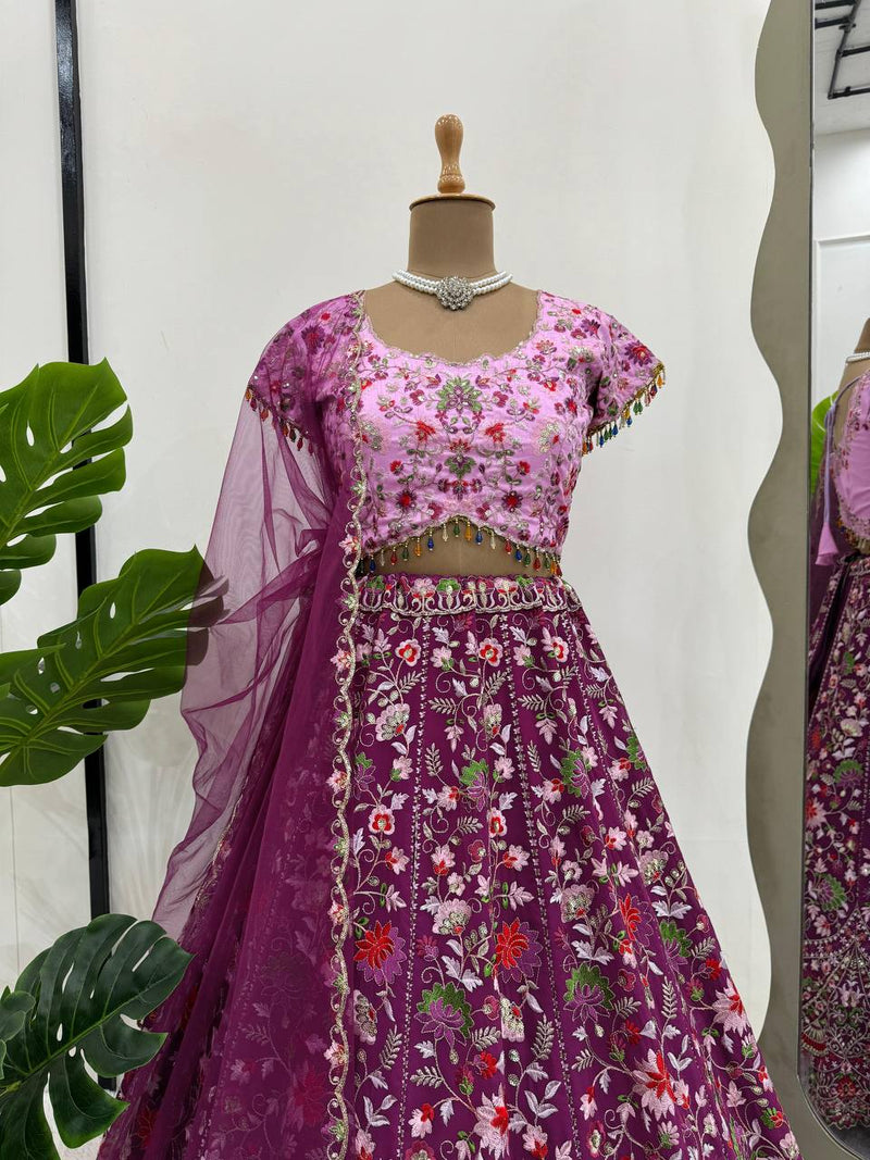 Purple Color Embroidered Sequins Work Designer Heavy Trendy Lehenga Choli