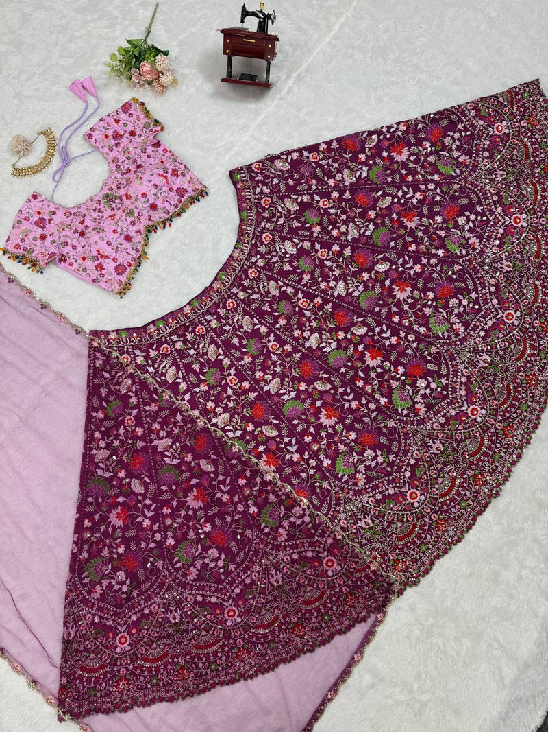 Purple Color Embroidered Sequins Work Designer Heavy Trendy Lehenga Choli