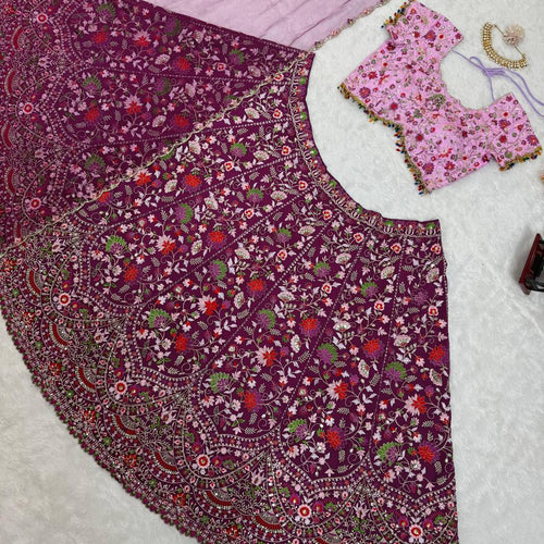 Purple Color Embroidered Sequins Work Designer Heavy Trendy Lehenga Choli