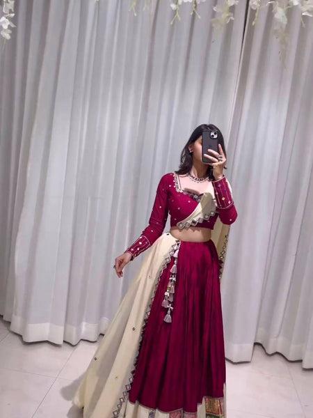 Rani Pink Color Rayon Digital Printed Mirror Work Lehenga Choli