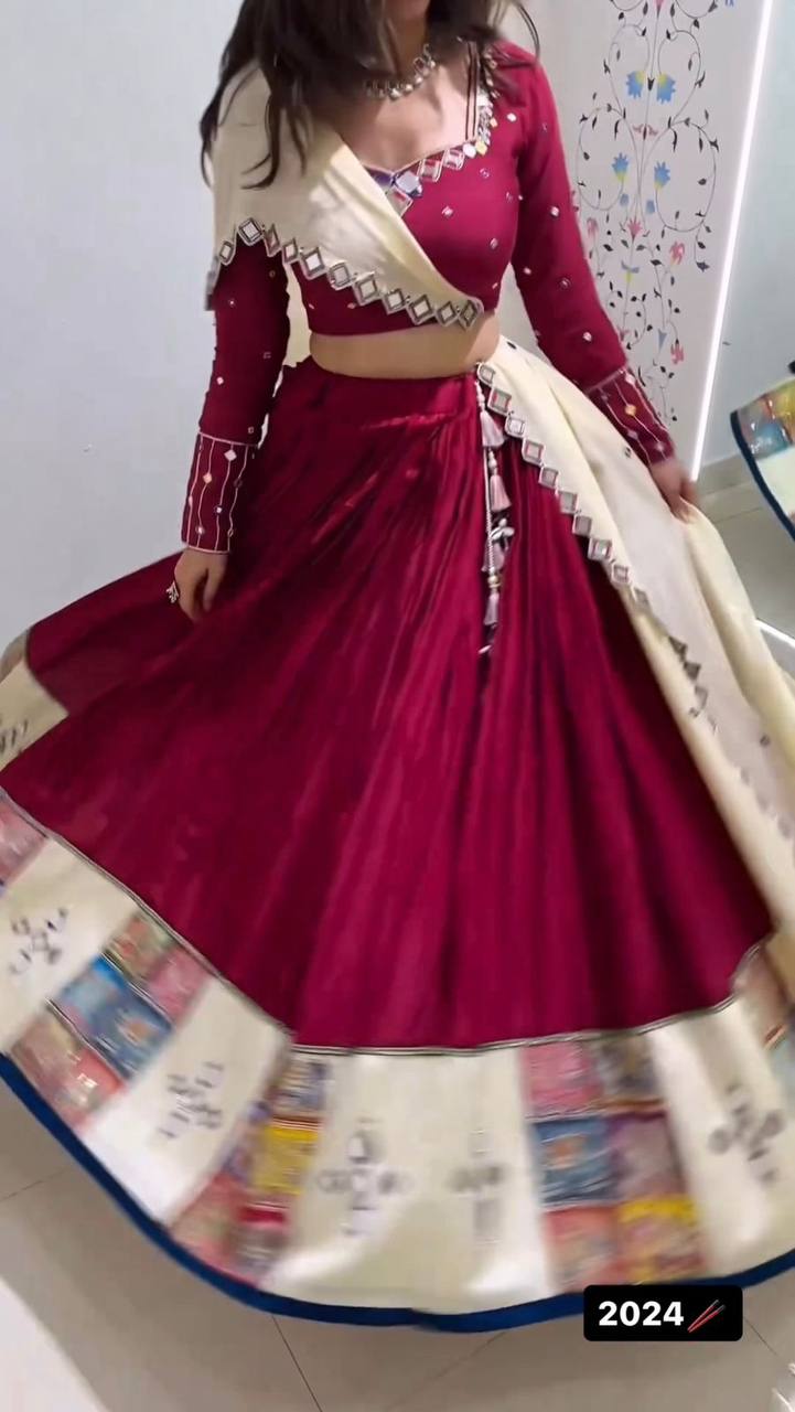 Rani Pink Color Rayon Digital Printed Mirror Work Lehenga Choli