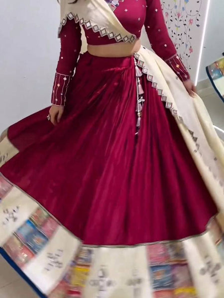 Rani Pink Color Rayon Digital Printed Mirror Work Lehenga Choli