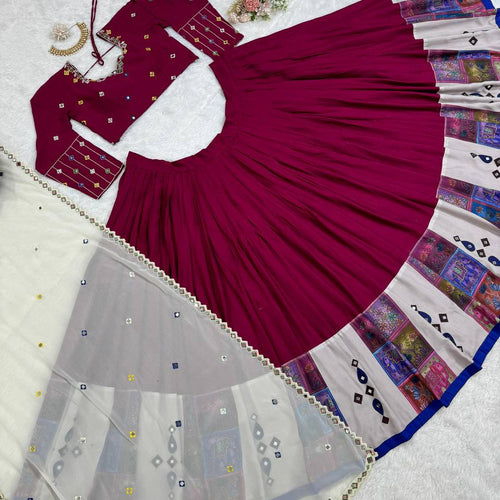 Rani Pink Color Rayon Digital Printed Mirror Work Lehenga Choli