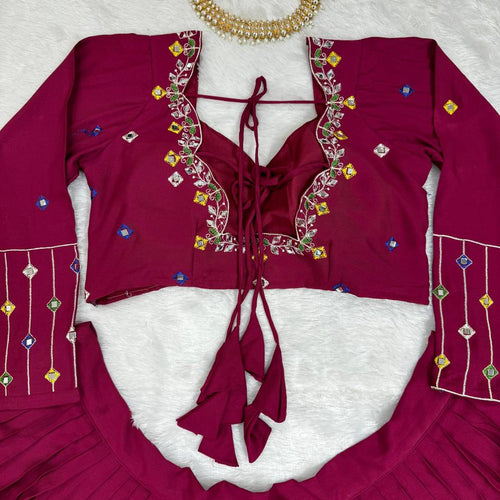 Rani Pink Color Rayon Digital Printed Mirror Work Lehenga Choli