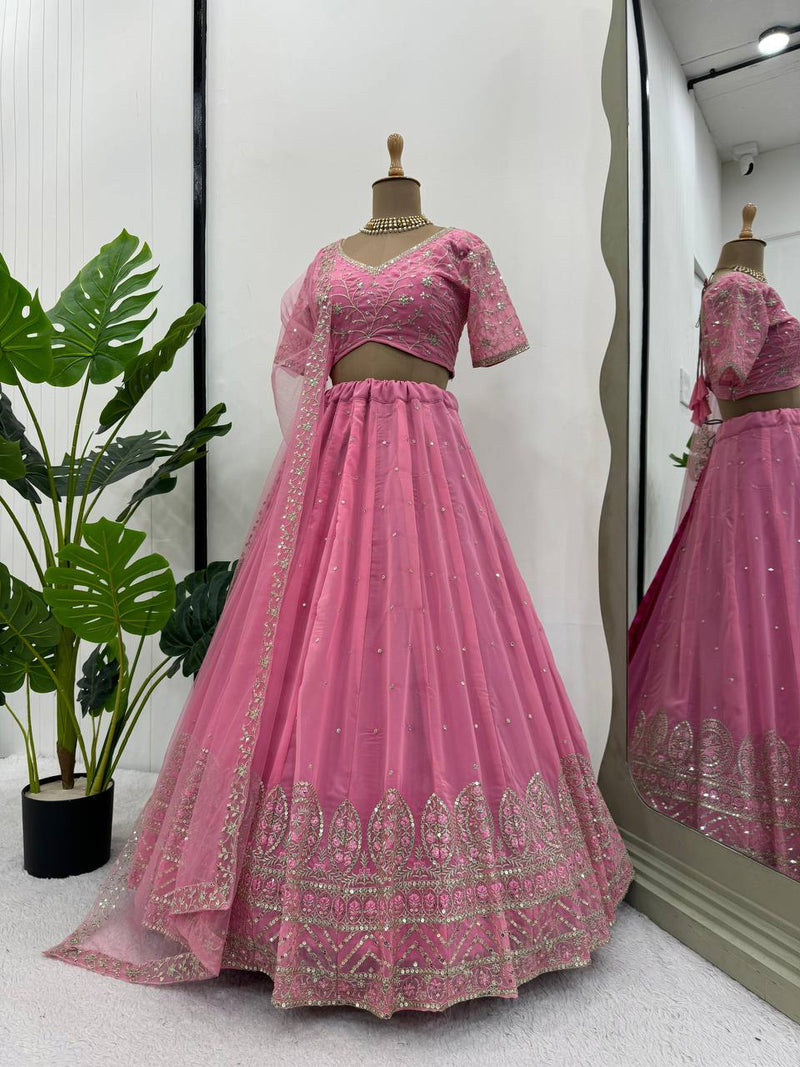 Light Pink Color Sequins Work Georgette Designer Lehenga Choli