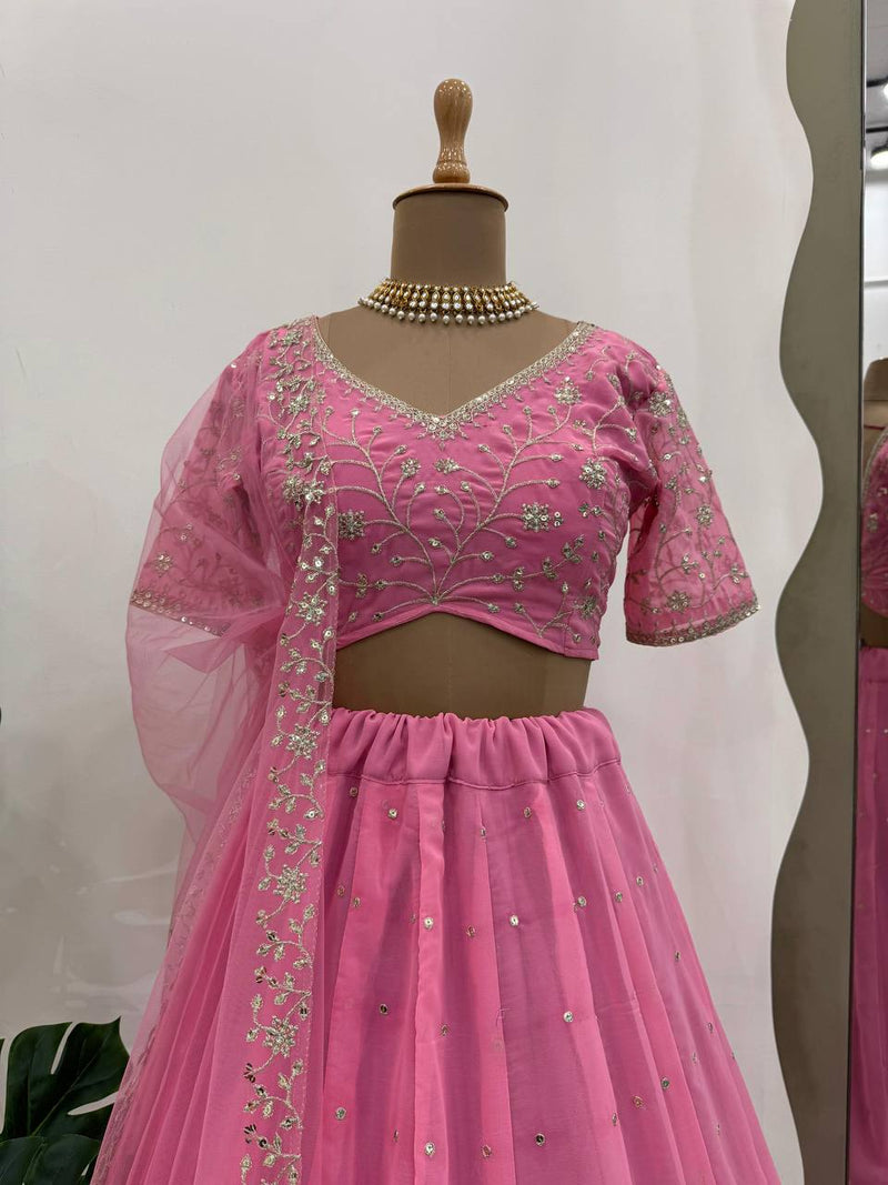 Light Pink Color Sequins Work Georgette Designer Lehenga Choli