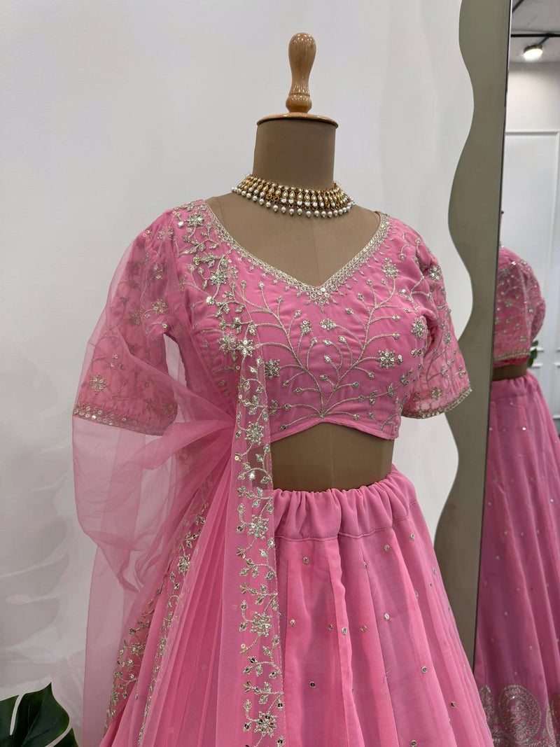 Light Pink Color Sequins Work Georgette Designer Lehenga Choli