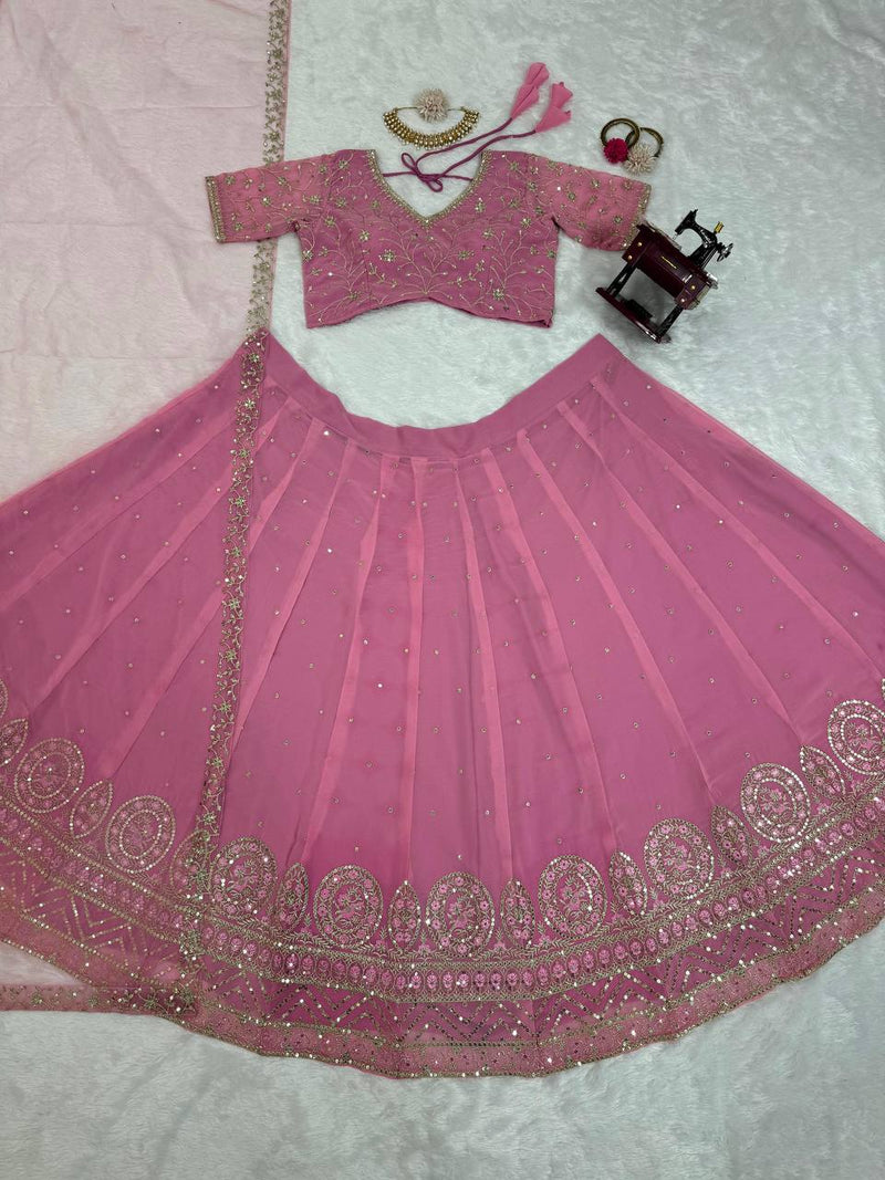 Light Pink Color Sequins Work Georgette Designer Lehenga Choli