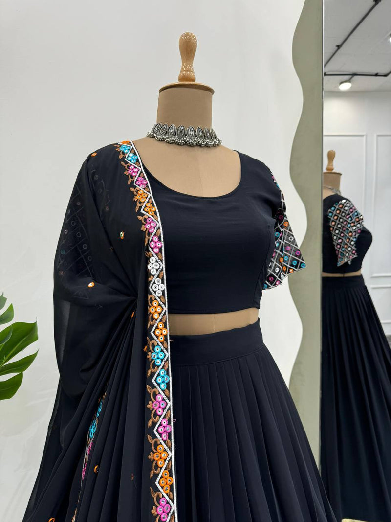 Black Color Trendy Looking Georgette Party Wear Lehenga Choli