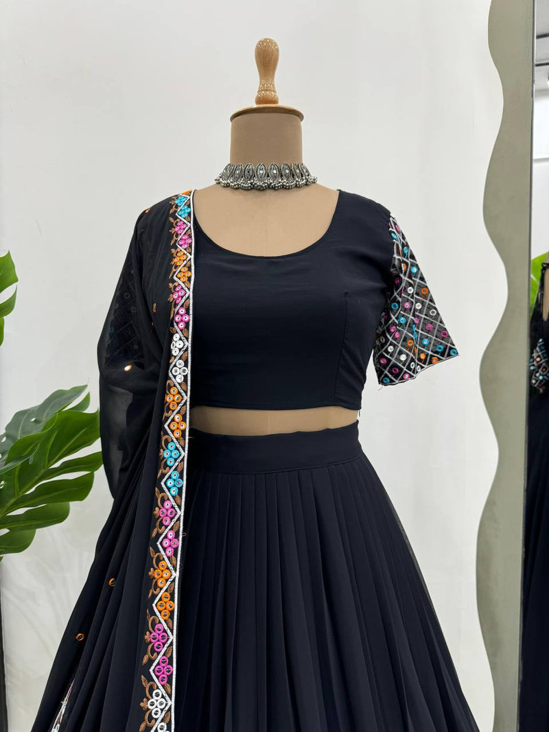 Black Color Trendy Looking Georgette Party Wear Lehenga Choli