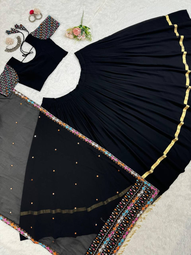 Black Color Trendy Looking Georgette Party Wear Lehenga Choli