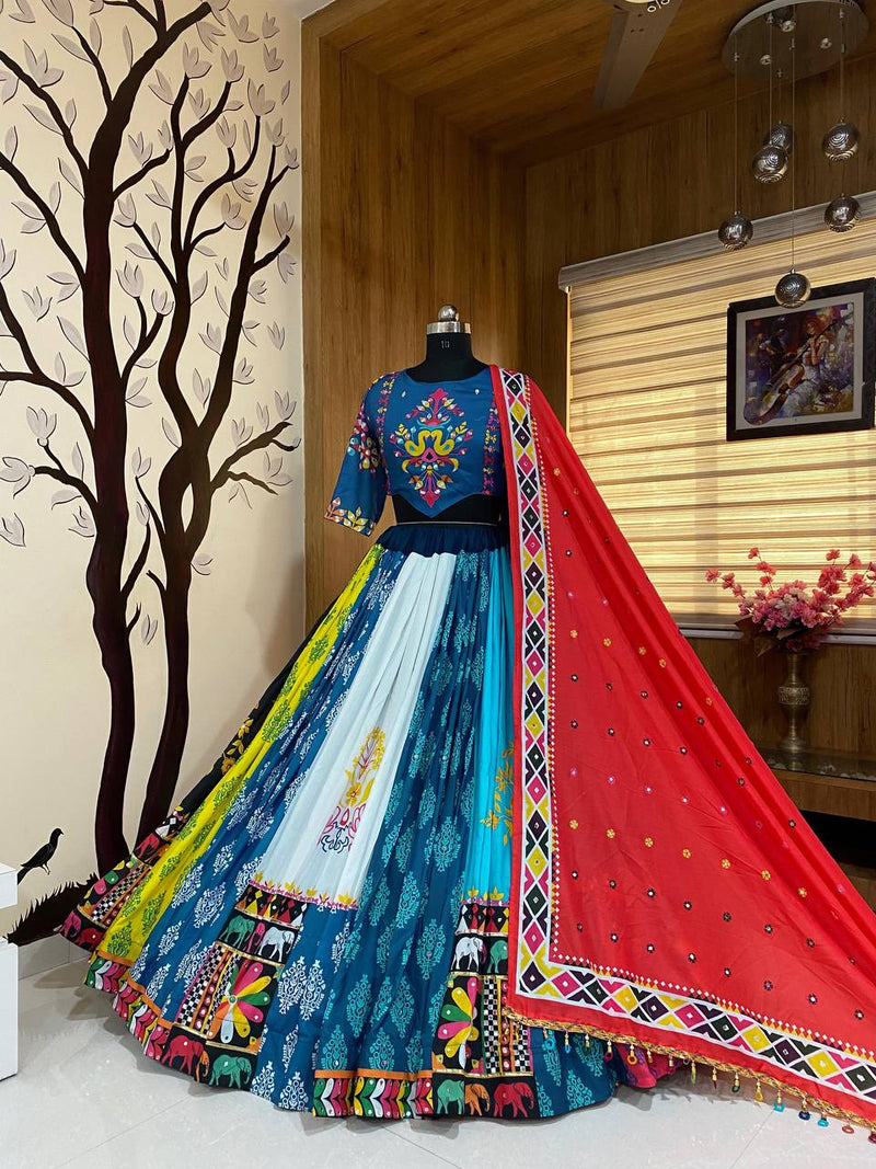 Super Hit Designer Cotton Digital Printed Mirror Work Chaniya Choli