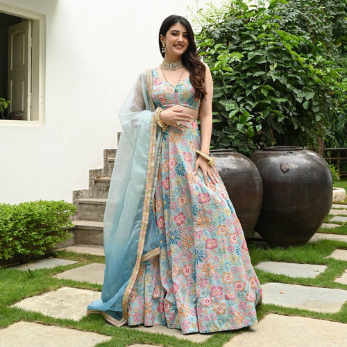 Sky Blue Color Designer Trendy Party Wear Lehenga Choli