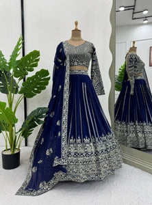 Blue Color Heavy Sequins Work Designer Georgette Trendy Lehenga Choli