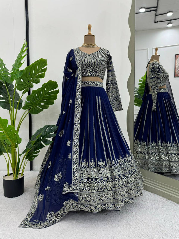 Blue Color Heavy Sequins Work Designer Georgette Trendy Lehenga Choli