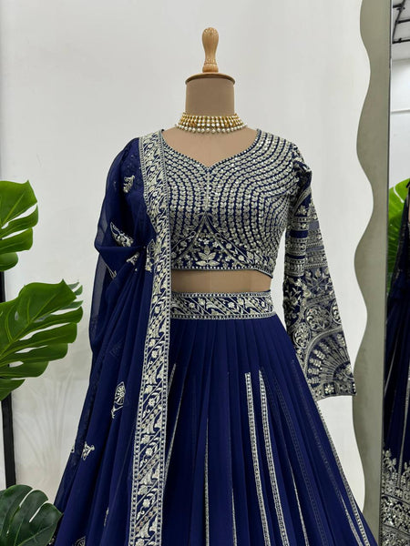 Blue Color Heavy Sequins Work Designer Georgette Trendy Lehenga Choli