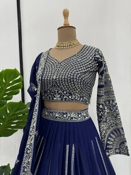Blue Color Heavy Sequins Work Designer Georgette Trendy Lehenga Choli