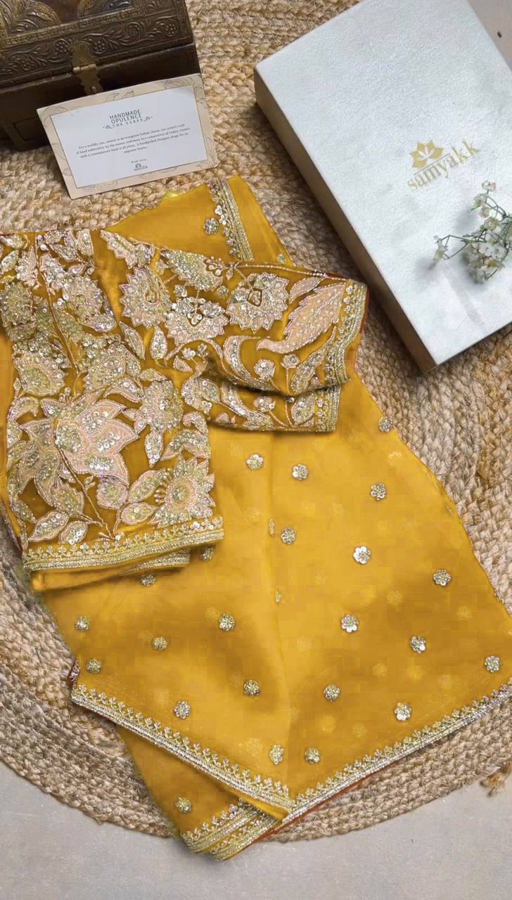 Yellow Color Sequence Work Jimmy Chu Designer Saree