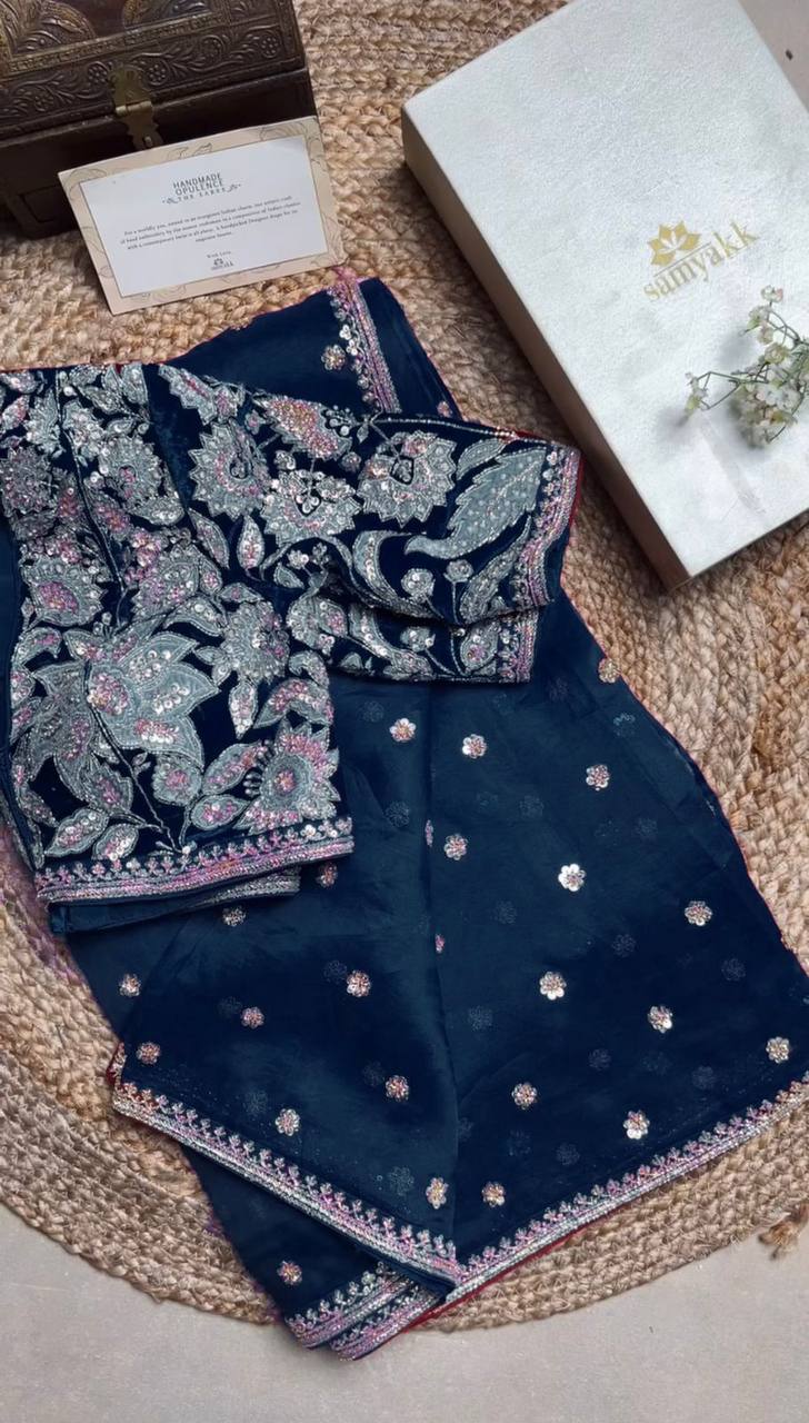 Navy Blue Color Sequence Work Jimmy Chu Designer Saree