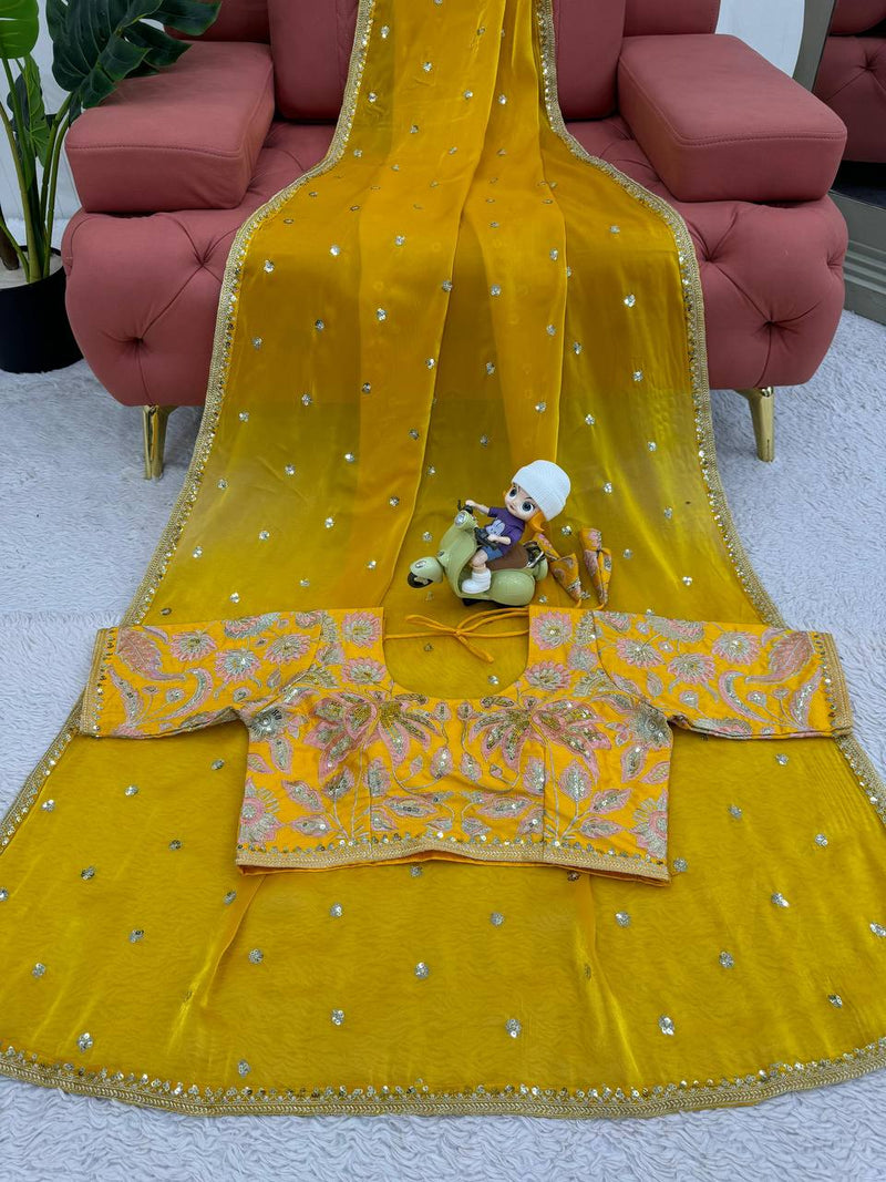 Yellow Color Sequence Work Jimmy Chu Designer Saree