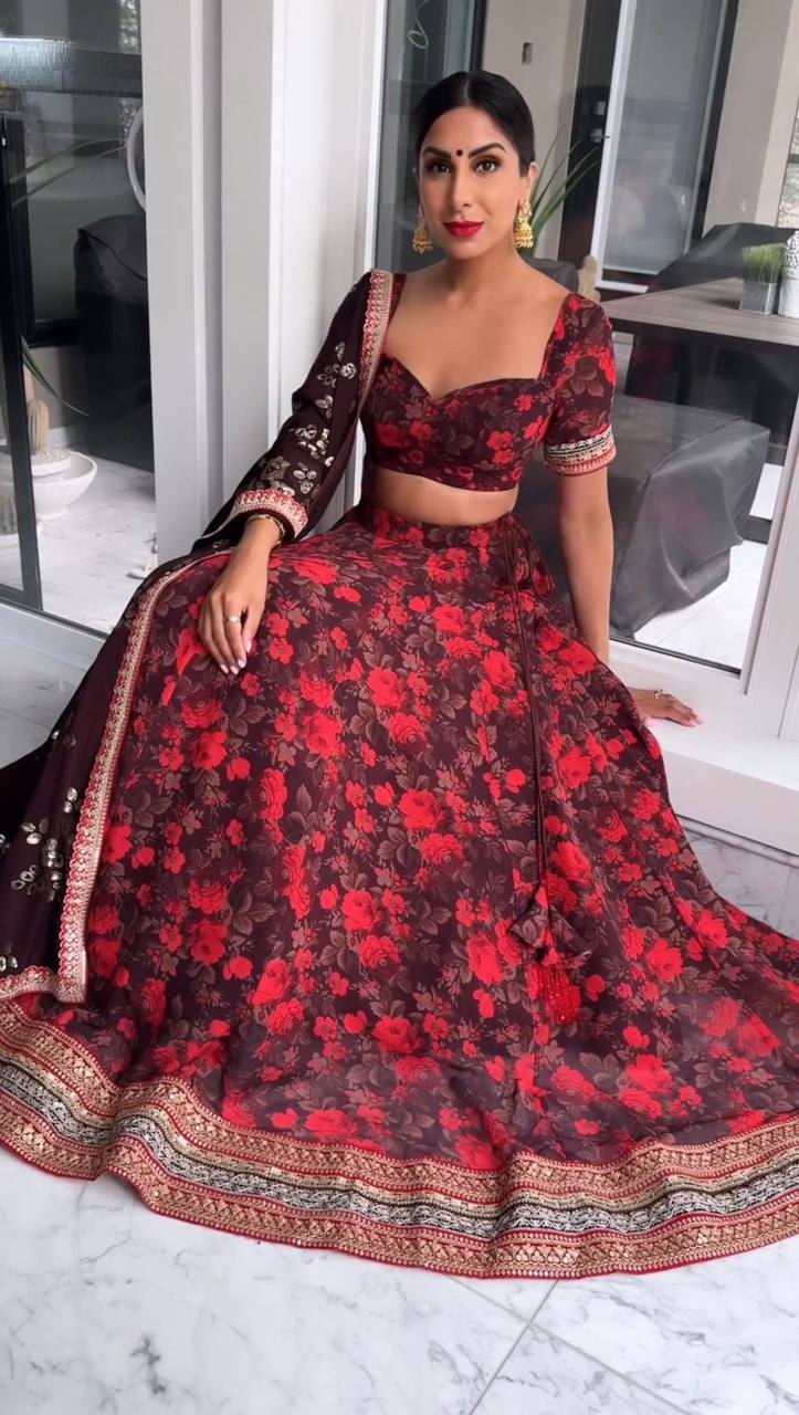 Maroon Color Floral Designer Trendy Sequins Work Georgette Lehenga Choli