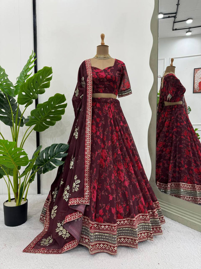 Maroon Color Floral Designer Trendy Sequins Work Georgette Lehenga Choli