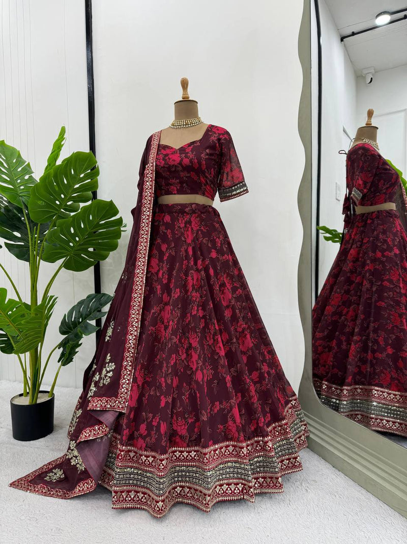 Maroon Color Floral Designer Trendy Sequins Work Georgette Lehenga Choli