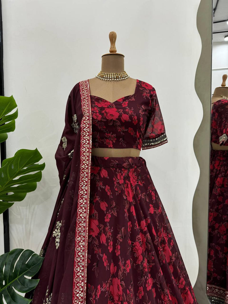 Maroon Color Floral Designer Trendy Sequins Work Georgette Lehenga Choli